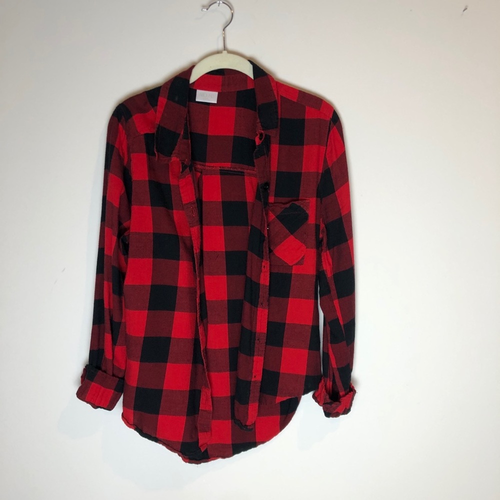 Bright Red Checkered Flannel, Button-Down